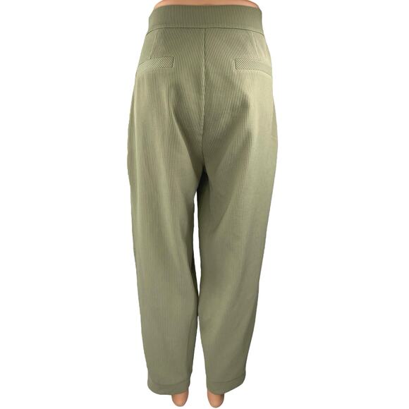 Zara Women's Green Rib Knit High Waist Wide Leg Side Zip Ankle Trousers Pants L - Picture 3 of 4